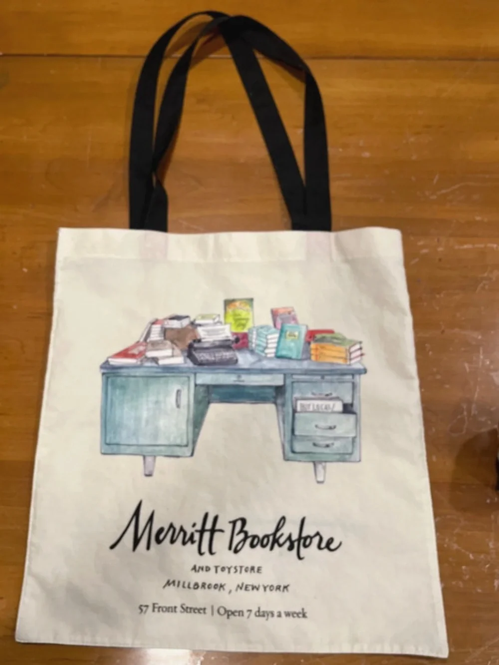 Merritt Bookstore Tote Bag, Cream with Black Handles